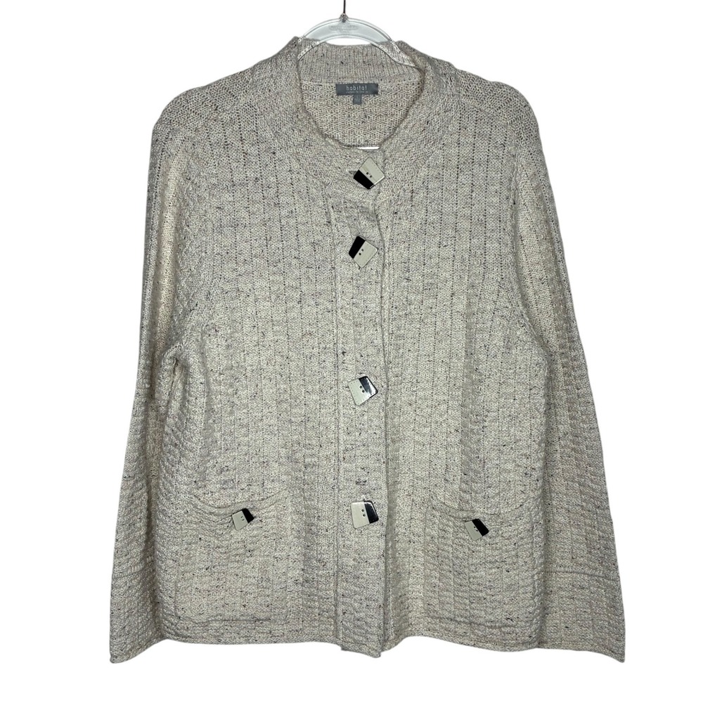 Habitat Clothes To Live In Womens Large Cardigan Button Oatmeal Art to Wear
